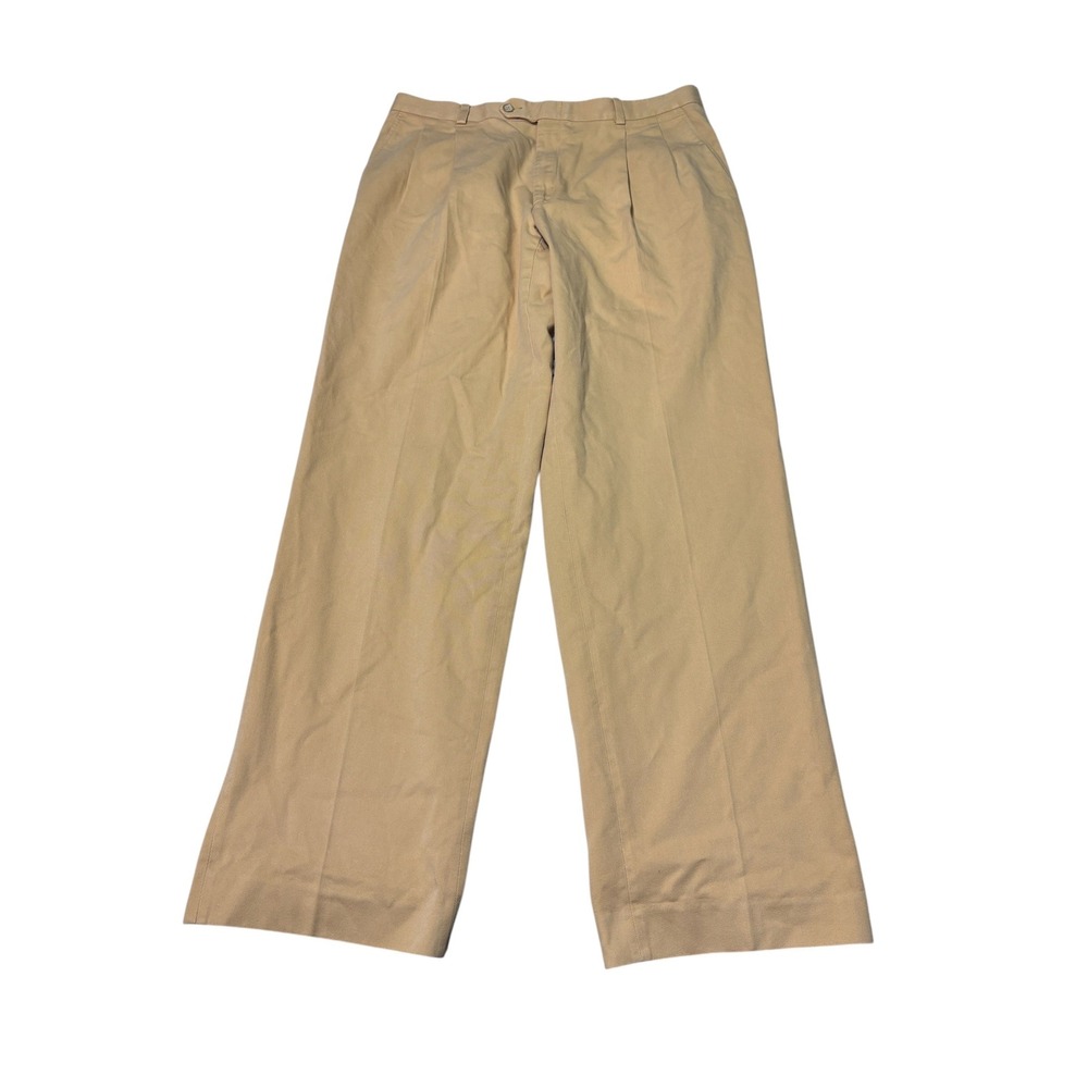 Burberry London Mens Pleated Trousers Tan Khaki Wide Leg Pants 36X32 REG JBT5
